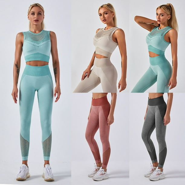 Exercise Outfits for Women 2 Pieces Ribbed Seamless Yoga Outfits Sports Bra  and Leggings Set Tracksuits 2 Piece