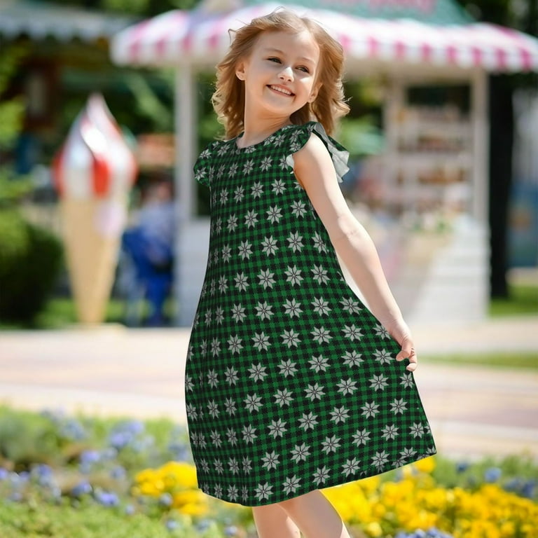 Gukieu Green Buffalo Plaid Merry Christmas Print Girls' Flying Sleeves  Nightdress, Round Neck Sleeveless Princess Dress, Nightgown and Home Clothes-Large  - Walmart.com