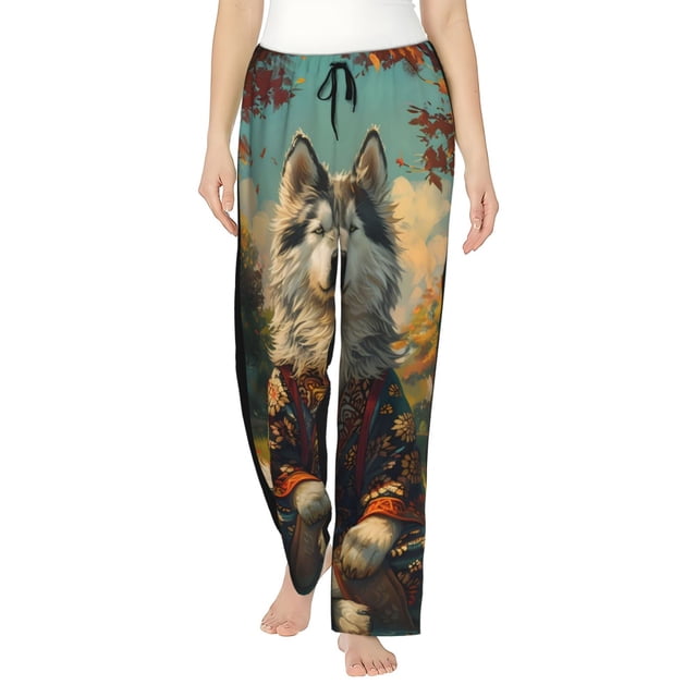 Balery Forest Maple Leaf Husky print Women's Pajama Pants,Ultra Lightweight Pjs,Lounge Pant-Small