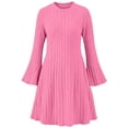 thumbnail image 3 of Girls Trendy Ribbed Dresses Flared Long Sleeve Flowy Crewneck Casual Kids Fall Winter Dresses Hot Pink 10, 3 of 8