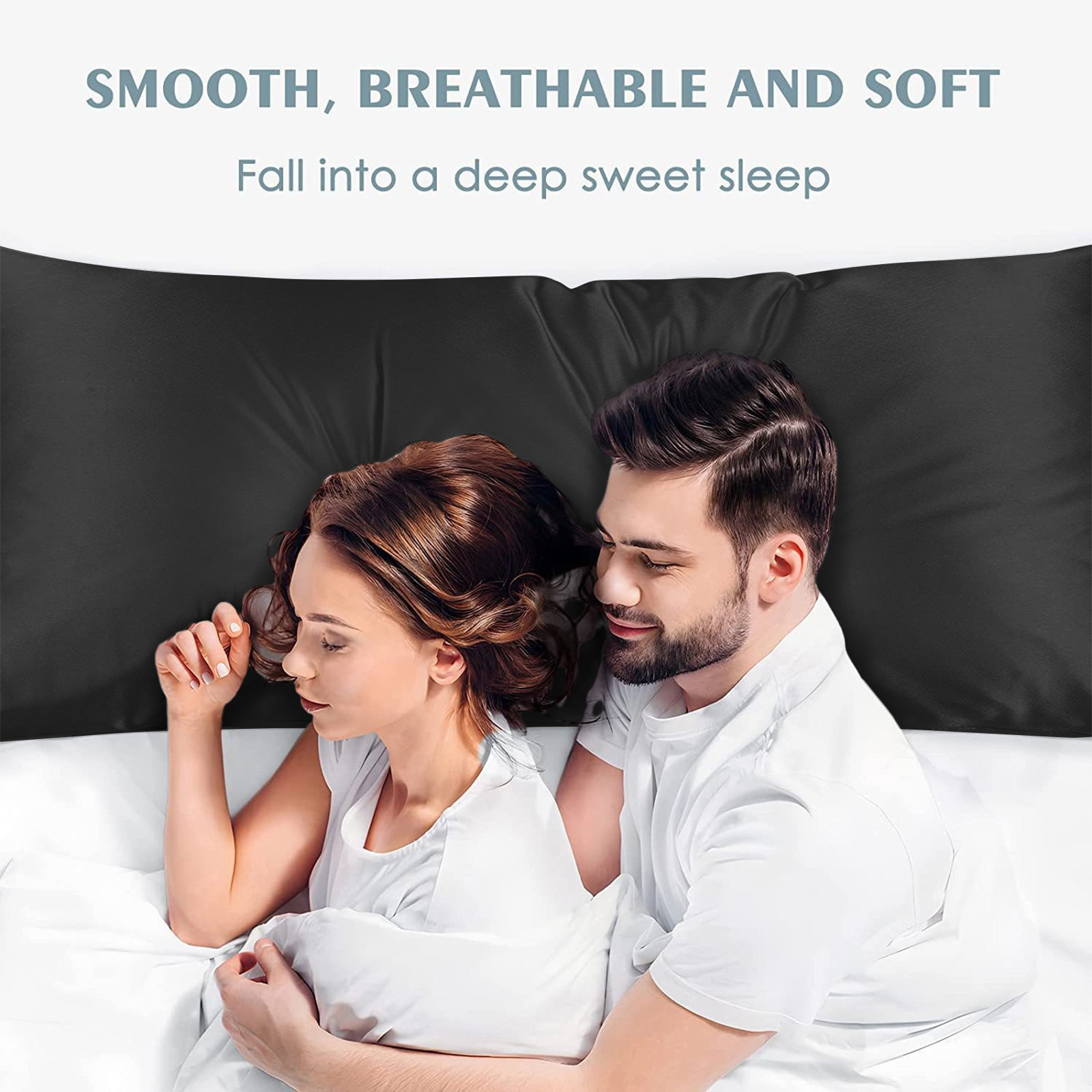 JilgTeok 2 Pcs Satin Silk Pillowcase Hair and Skin Friendly Standard Size 51x137cm with Hidden Zipper Soft Breathable Cool Pillow Covers for Sleeping