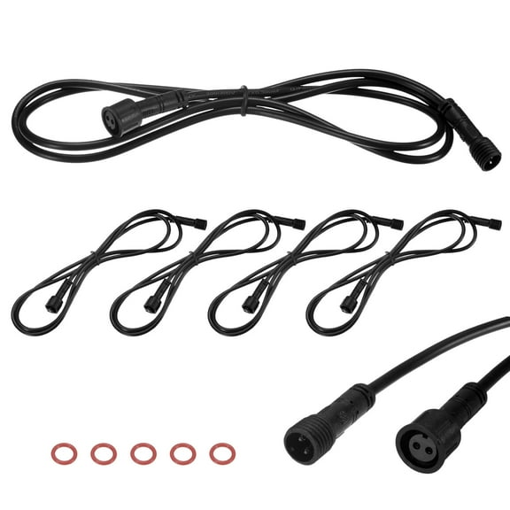 Uxcell 5-Pack Waterproof Extension Cable, 2 Pin 3.28 Ft/1m Wire with 22AWG IP67 Male and Female Connectors for Spotlights[Black]