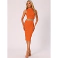 thumbnail image 4 of DARING DIVA Women's 2 Pieces Skirt Sets Mock Neck Tank Bodycon Skirts L Orange, 4 of 6