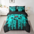 thumbnail image 3 of Feelyou Futuristic Game Controller Twin Bedding Sets 7-Piece, Neon Glowing Teal Square Bedding Comforter Set, Gamepad Gaming Gamer Reversible Sheet Sets, Ultra Soft Bedroom Decor, 3 of 9