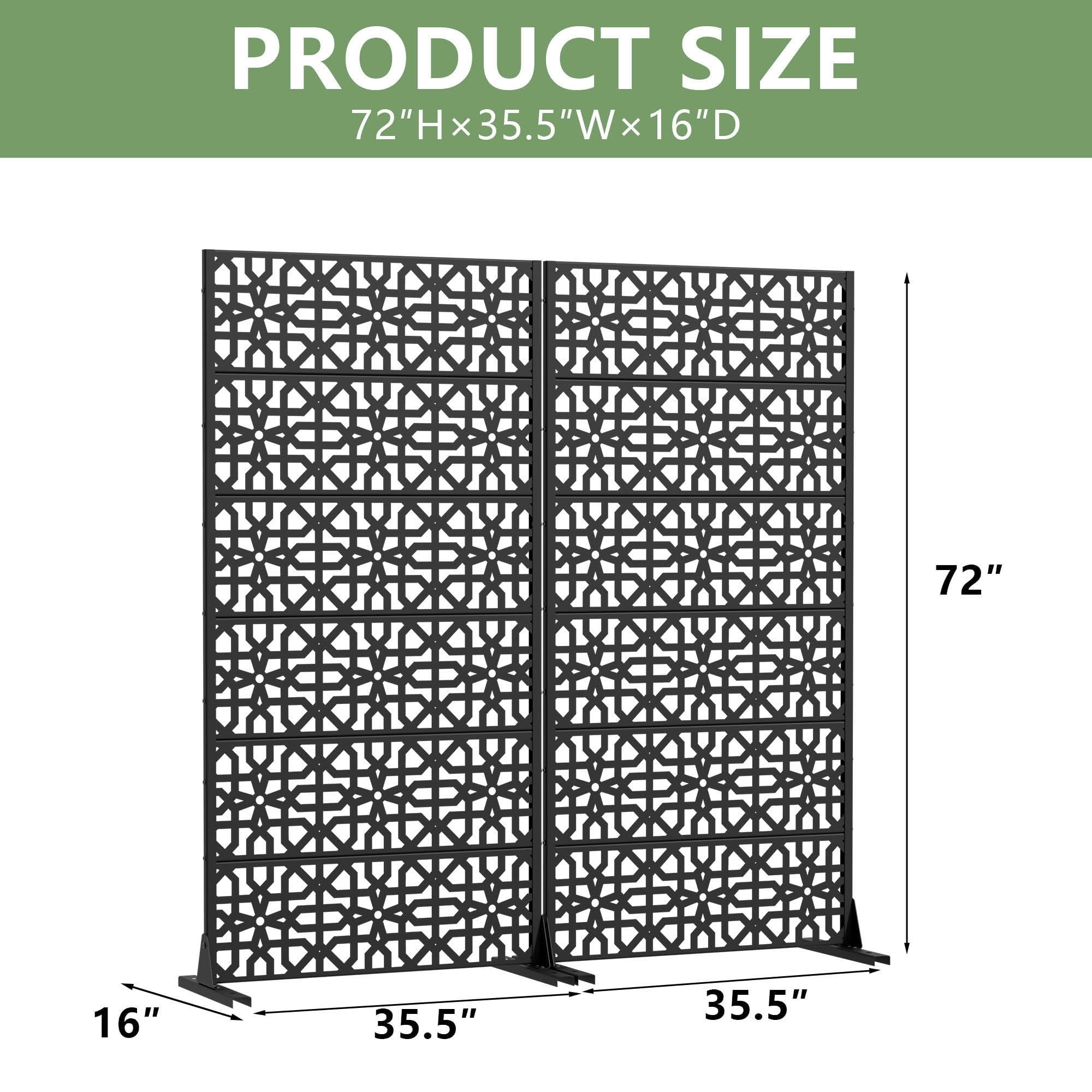MAYEERTY 72x35x16 Inch Black Perilla Rectangular Galvanized Steel Privacy Screen, 6 Piece Double Sided Set for Outdoor Garden