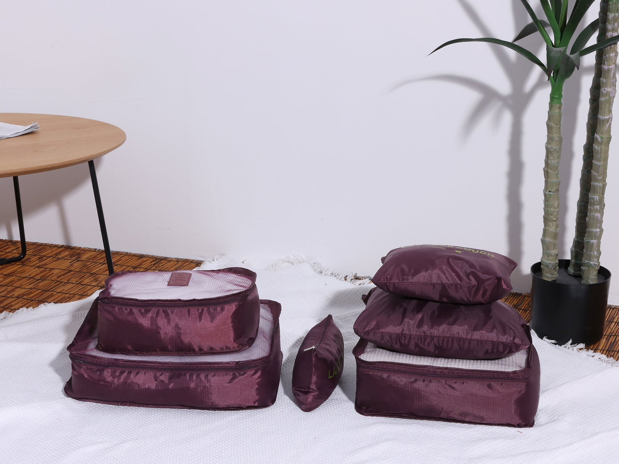 Unique Bargains 6 Set Travel Bag for Storage Closet Organizers Travel Accessories Burgundy