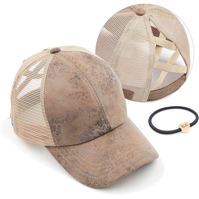 Ponycap Messy High Bun Ponytail Adjustable Glitter Mesh Trucker Baseball Cap