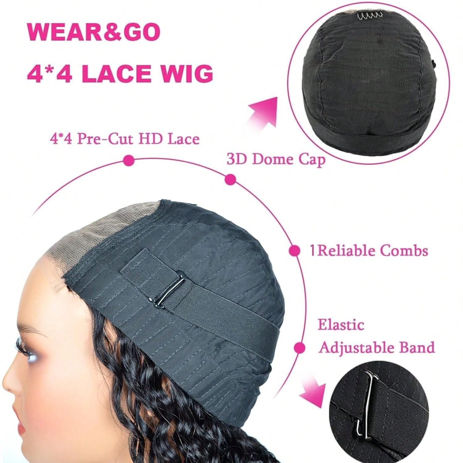 4x4 Wear and Go  Lace Closures Wigs Human Hair Natural Black Color Deep Wave  Bob Human Hair Wigs for Black Women  Wet and Wavy Human Hair Bob Wigs ,No glue,easy to wear