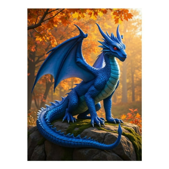 Diamond Art Kit for Adults, Blue Dragon Autumn Forest Light Diamond Painting for Adults Beginners, DIY Diamond Art Painting Kits, 5D Diamond Painting Crafts for Home Decor 12x16 Frameless