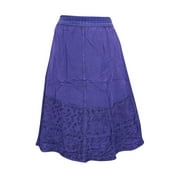 Mogul Womem's Peasant Skirt Purple Stonewashed Floral Embroidered Rayon Skirts