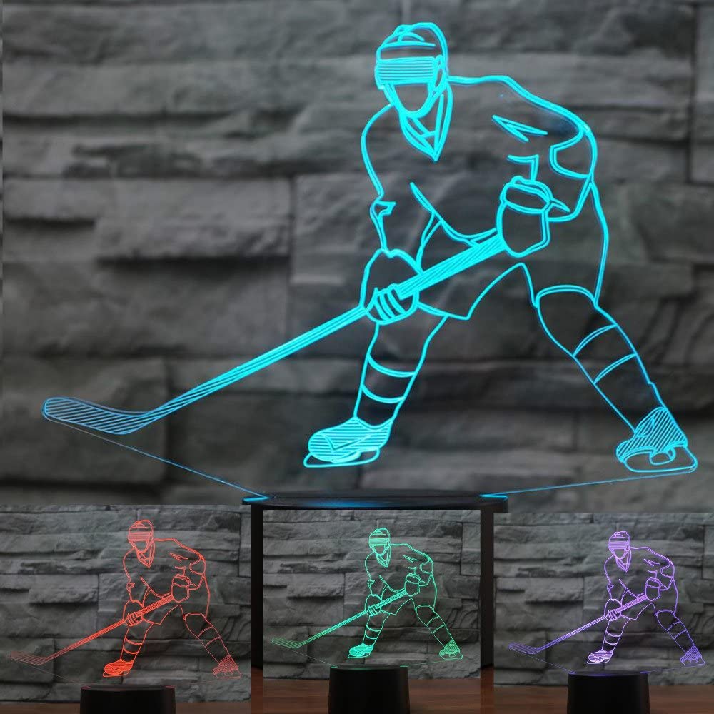 Rush 3D Ice Hockey Night Light Table Desk Optical Illusion Lamps 7 Color Changing Lights LED
