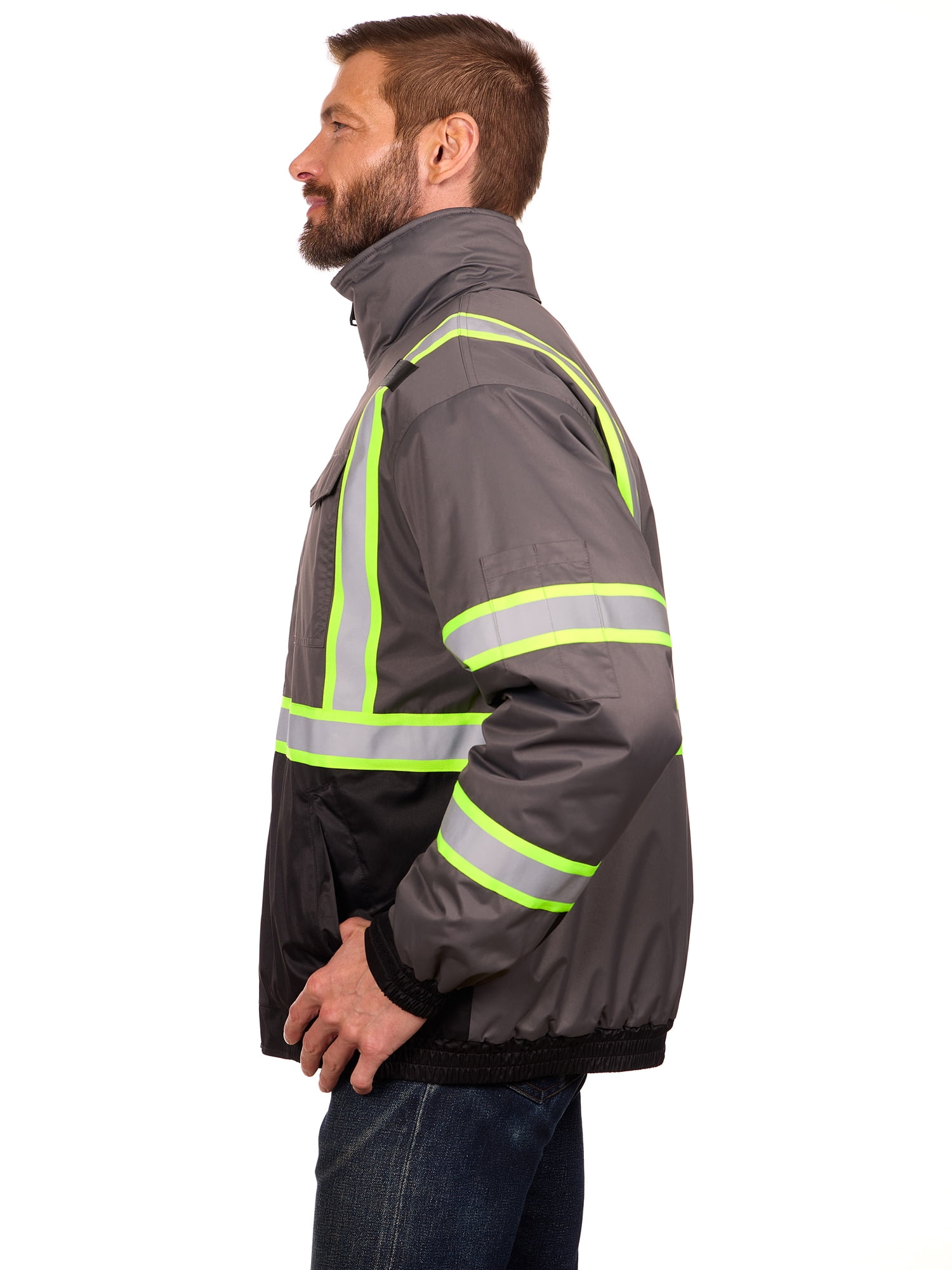 Bass Creek Outfitters Men's Oxford Insulated Safety Work Jacket with Hidden Hood, Sizes S-3XL