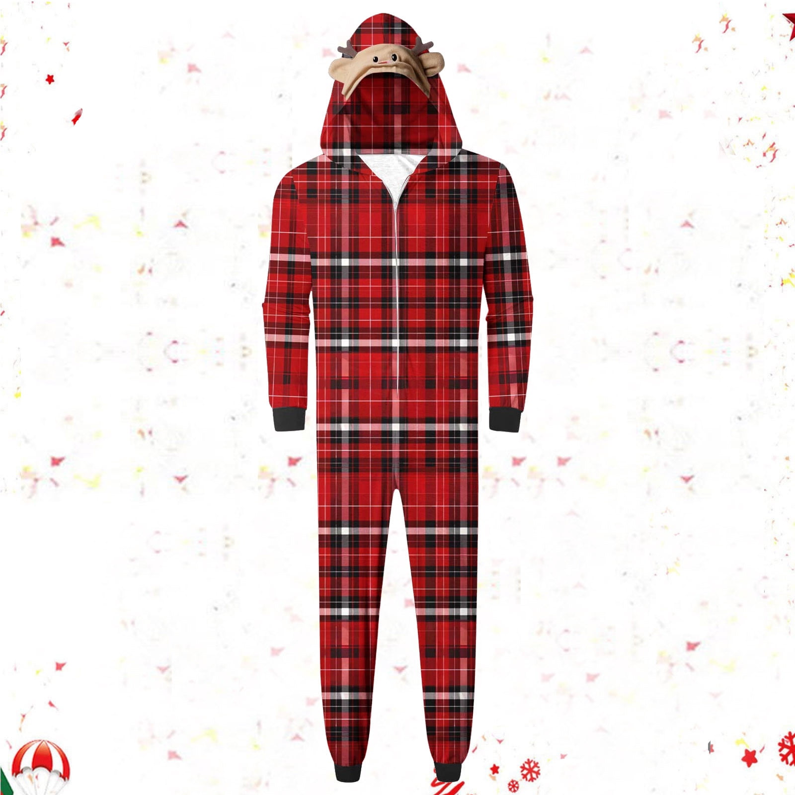 WREESH 2025 Mens Plaid Hooded Onesie Christmas Family Matching Pajamas Cozy Fleece Loungewear Long Sleeve Holiday Sleepwear Set