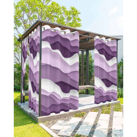 Outdoor Curtains for Patio, Purple Ombre Waterproof Blackout Outside Curtain for Porch/Pergola/Gazebo, Modern Geometric Moire Abstract Art Thermal Insulated Drapes for Cabana, 2 Panels, 54 x 108 Inch