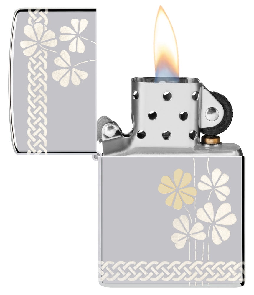 Zippo Laser 360° Clover Design High Polish Chrome Pocklet Lighter