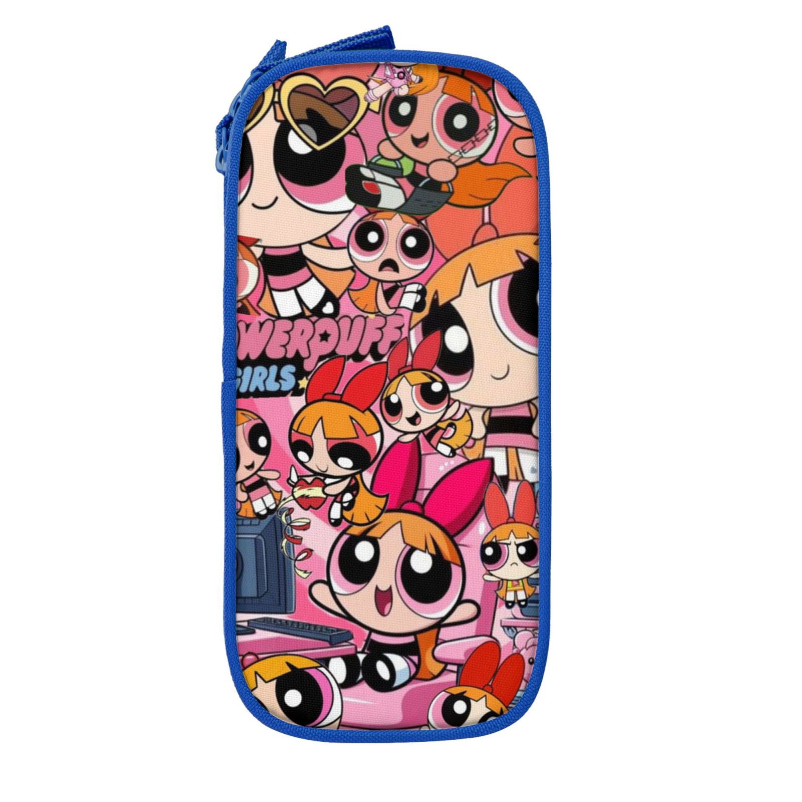 The Powerpuff Gi-rls Pencil Case Large Capacity Pencil Pouch Pen Bag Office Stationery Organizer Travel Makeup Bag Blue