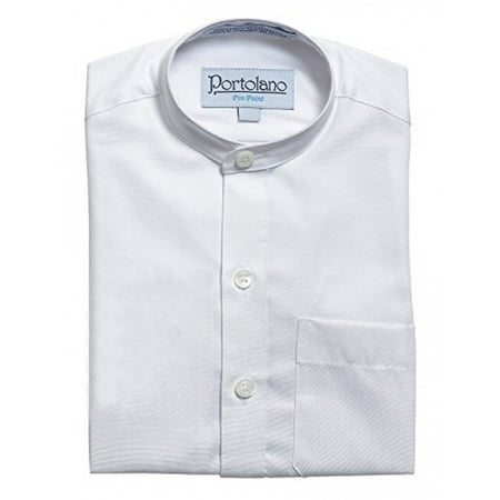 Collar White Shirt - PORTOLANO Boys Mandarin Collar Short Sleeve Pin Point Dress Shirt 3 White