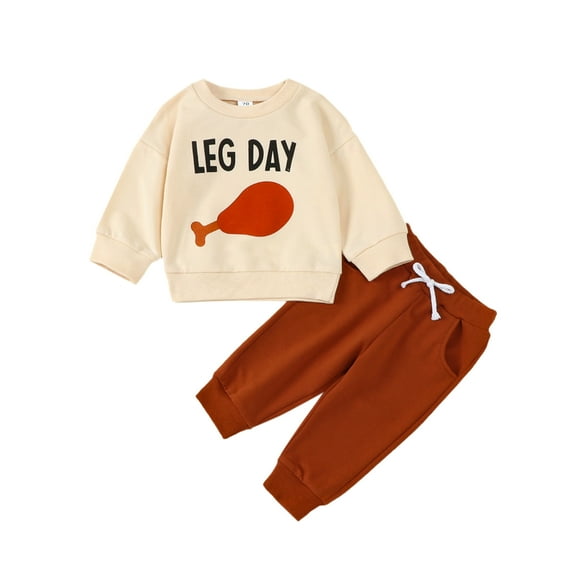 Baby Girl Boy Thanksgiving Outfit 6M 12M 18M 24M Turkey Leg Day Sweatshirt and Pants Set Newborn Infant Toddler Outfits Clothes
