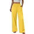 thumbnail image 3 of Women'sm Palazzo Pants Stretchy High Waisted Casual Wide Leg Slacks Summer Beach Lounge Trousers with Pockets Yellow 2XL, 3 of 10