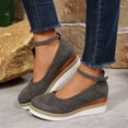thumbnail image 3 of Rokment Women's Platform Wedge Dress Shoes Beach Vacation Stylish Casual Suede Ankle Strap Espadrilles Chunky Heeled Closed Toe Dressy Sandals Grey Size 7, 3 of 4