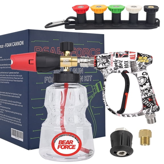 Bear Force Pressure Washer Color Painted Short Spray Gun & Foam Cannon Set, M22-ID14mm Max 3000 PSI, for Kar-Cher Pressure Washer, Car Wash Detailing