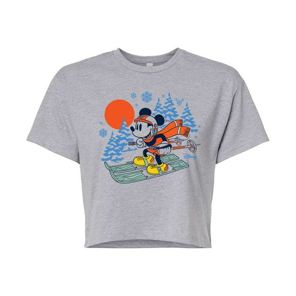 Disney - Mickey Skiing  - Juniors Cropped Graphic T-Shirt