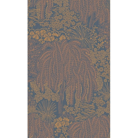 Dark Blue Metallic Garden Tropical Wallpaper, Double Roll, 57 sqft