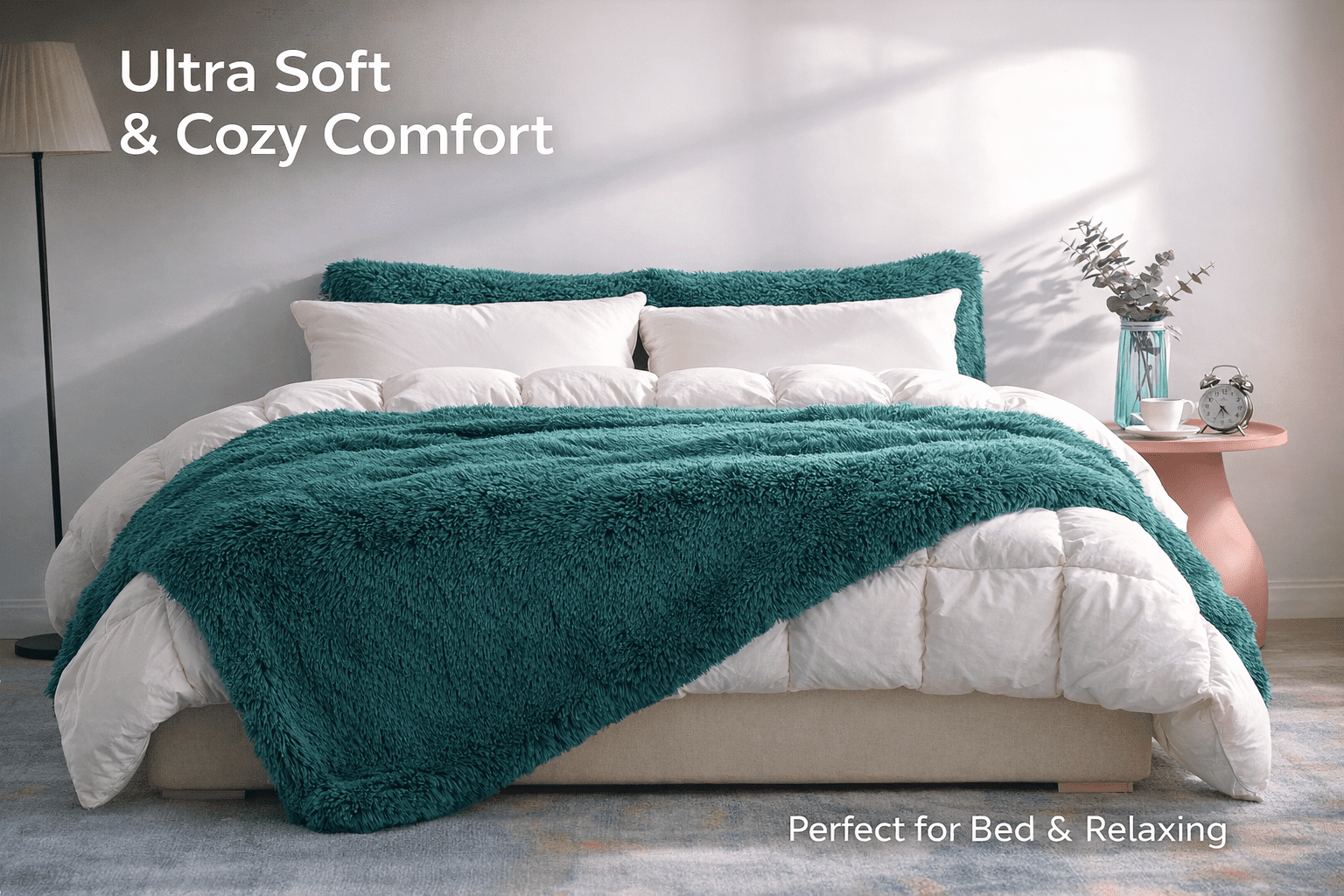 Reafort Luxury Long Hair Shaggy PV Fur Faux Fur Oversized Throw Blanket (60"X70" Throw, Evergreen)