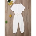 thumbnail image 2 of Gureui Infant Newborn Baby Boys Girls Casual One Piece Romper Solid Color Round Neck Short Sleeve Elastic Waist Tie Loose Long Pants Jumpsuit, 2 of 8