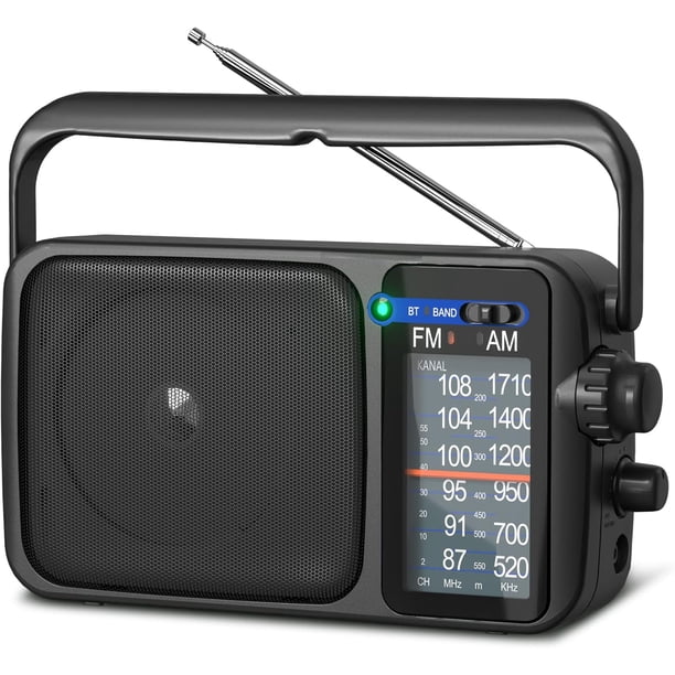 Radio AM FM, portátil con Bluetooth, operación por batería o CA, antena telescópica, dial grande, conector para audífonos, para adultos mayores, hogar, emergencia