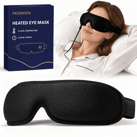 FACEMOON Spandex Blackout, Temperature Control Sleep Eye Mask for Dry Eyes Relief, Insomnia with USB Powered, Washable Cover, Black