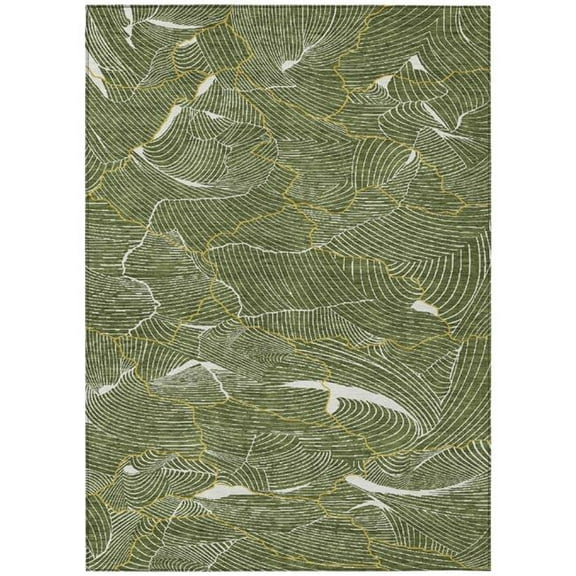 HomeRoots 601077 8 x 10 ft. Olive Green, Gold & Ivory Abstract Washable Indoor & Outdoor Rectangle Area Rug