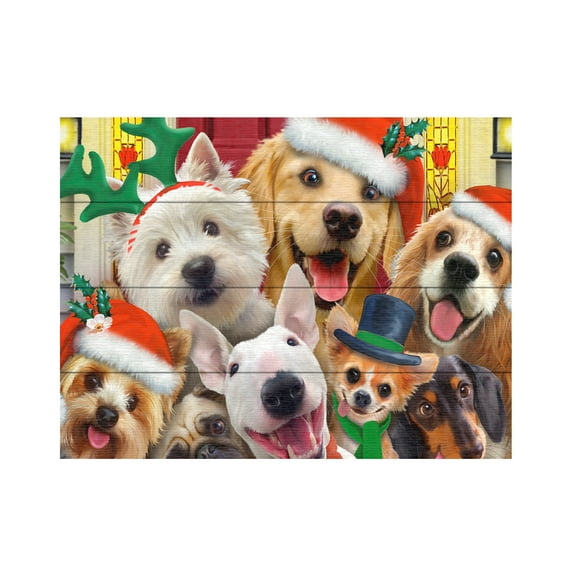 Trademark Fine Art 'Christmas Dogs' Wooden Wall Art Art by Howard Robinson