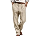 thumbnail image 2 of Mens Casual Pants Linen Elastic Waist Lightweight Straight Leg Pants Cotton Loose Fit Summer Beach Yoga Trousers, 2 of 6