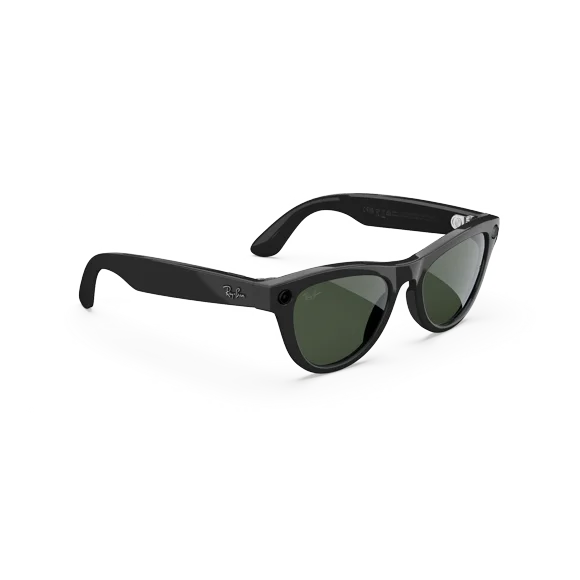 Ray-Ban Meta Skyler (Gen 2) Lunettes Intelligentes avec IA, Photo, Vidéo, Audio et Messagerie - Noir Lustré/ Transparent à Vert Graphite Transitions – Taille – Standard, Ajustement – High Bridge – Boîte Ouverte