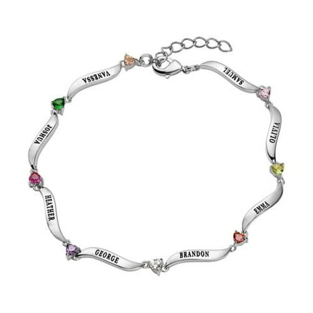 Personalized Women's Family Name and Heart Birthstone Bracelet