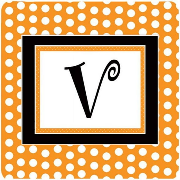 Set of 4 Monogram - Orange Polkadots Foam Coasters Initial Letter V