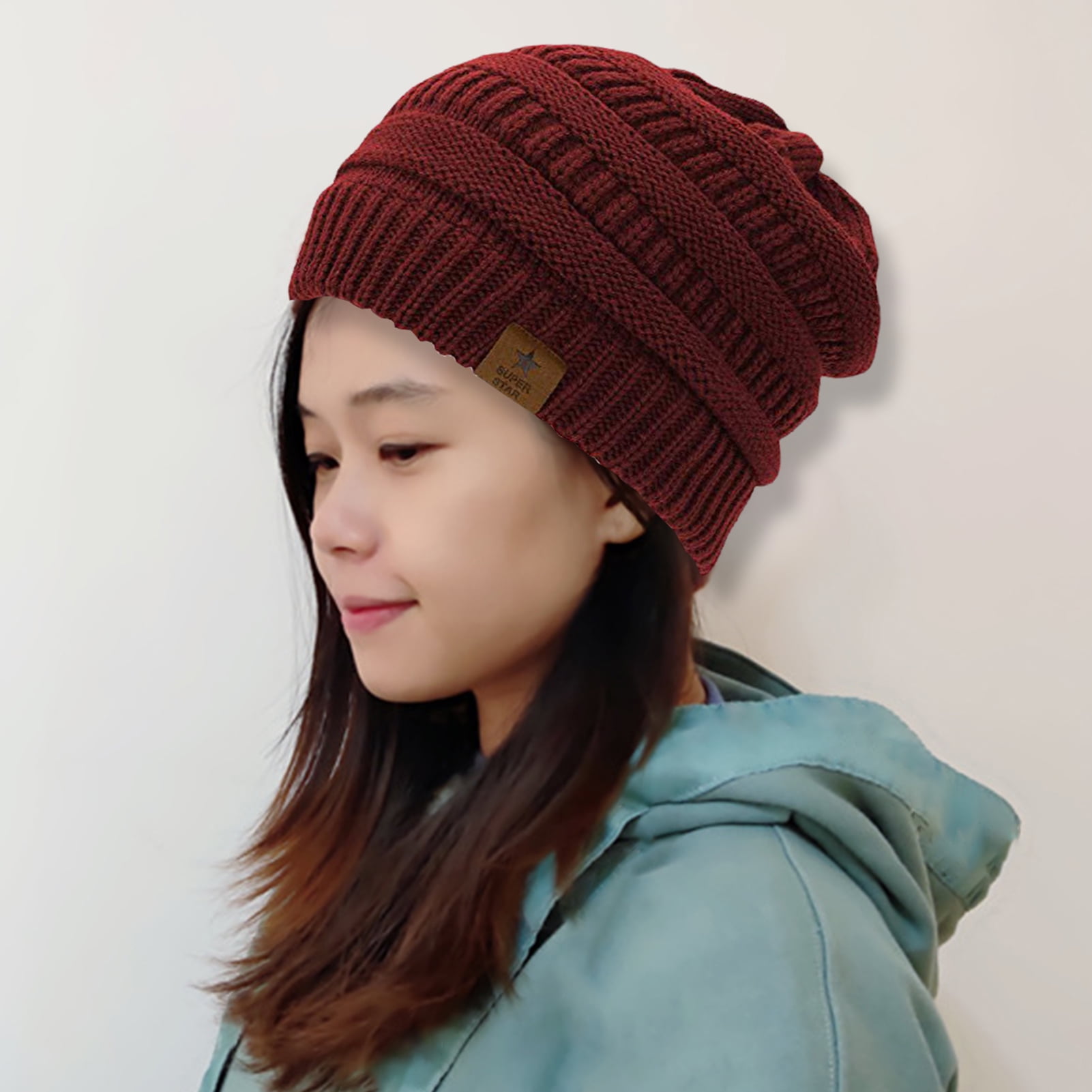 Beanie Hat for Women Outdoor Warm Winter Wool Knit Hats Soft Unisex Daily Cuffed Christmas Lights Ski Hats