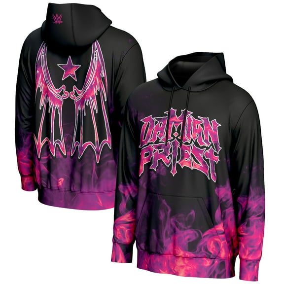Men's ProSphere Black Damian Priest Purple Flames Pullover Hoodie