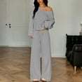 thumbnail image 2 of Stichou Womens Two Piece Matching Lounge Sets Vacation Airport 2026 Spring Outfits Off Shoulder Sweatshirt Wide Leg Sweatpant Set Light Gray S, 2 of 6