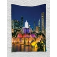 thumbnail image 1 of Chicago Skyline Tapestry, Buckingham Fountain Landmark in the Center of Grant Park Vibrant Night, Wall Hanging for Bedroom Living Room Dorm Decor, 40W X 60L Inches, Multicolor, by Ambesonne, 1 of 2