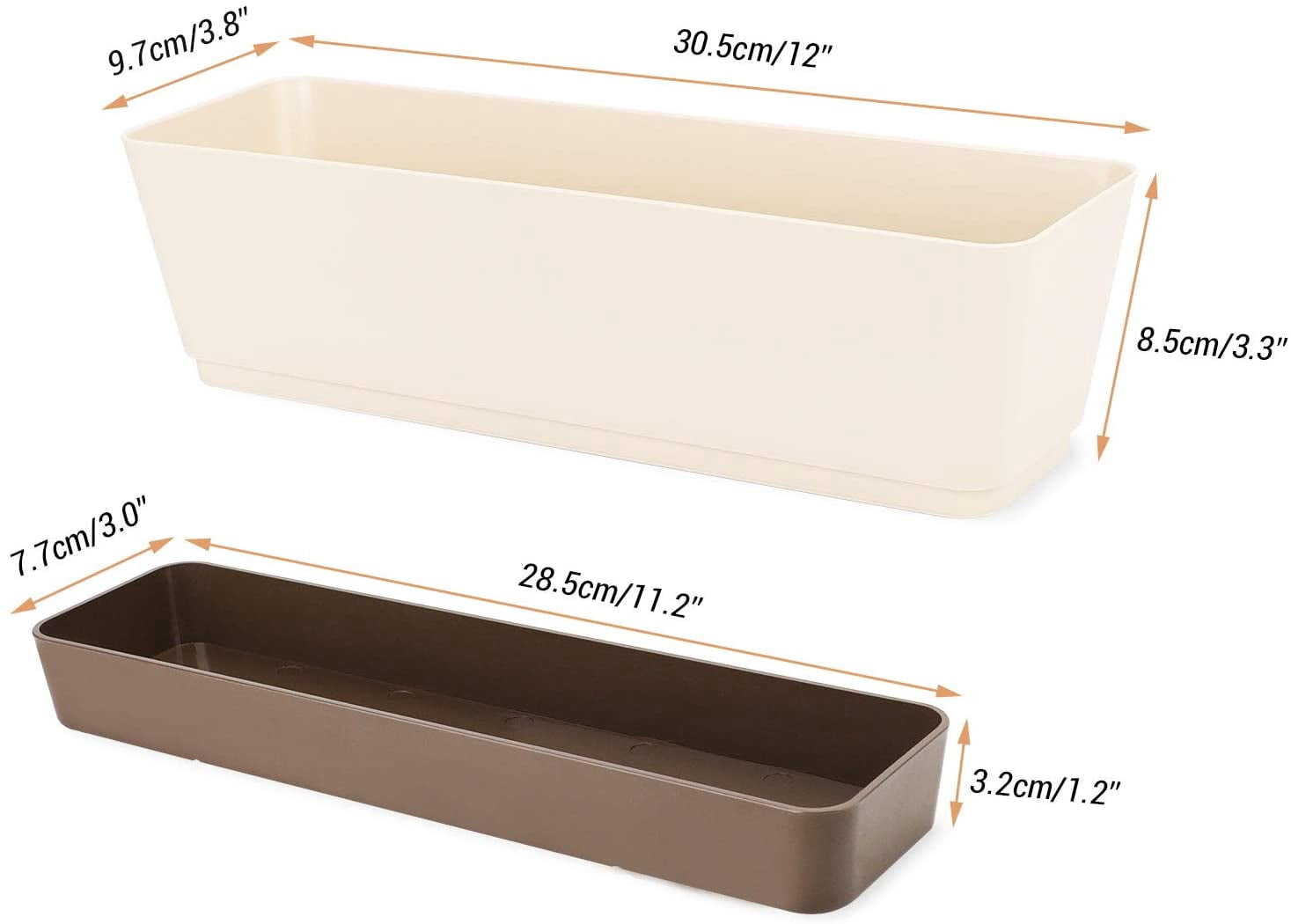 GIXUSIL Window Box Planter, 3 Pack 12x3.8 Inch Rec Herb Planter with Tray, Modern Indoor Small Succulent Cactus Plastic Plant Pot for Windowsill, Garden Balcony, Home Office Outdoor Decoration