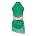 thumbnail image 3 of TiaoBug Women's Tassels Latin Dance Dress Figure Skating Bodysuit for Salsa Jazz Ballroom Dancing Performance Green L, 3 of 6