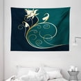 thumbnail image 1 of Floral Tapestry, Classic Ornamental Swirled Flower Beauty with Curved Petals Design, Wall Hanging for Bedroom Living Room Dorm Decor, 80W X 60L Inches, Dark Blue Gold Petrol Blue, by Ambesonne, 1 of 2