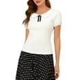 thumbnail image 5 of INSPIRE CHIC Womens Bow Neck Solid Short Sleeve Peter Pan Collar Blouse Casual Summer Top L White, 5 of 7
