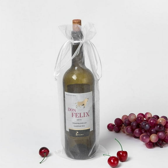 FRCOLOR Sheer Mesh Wine Gift Bag with Drawstring for Storage White Cloth Lightweight Portable 30Pcs