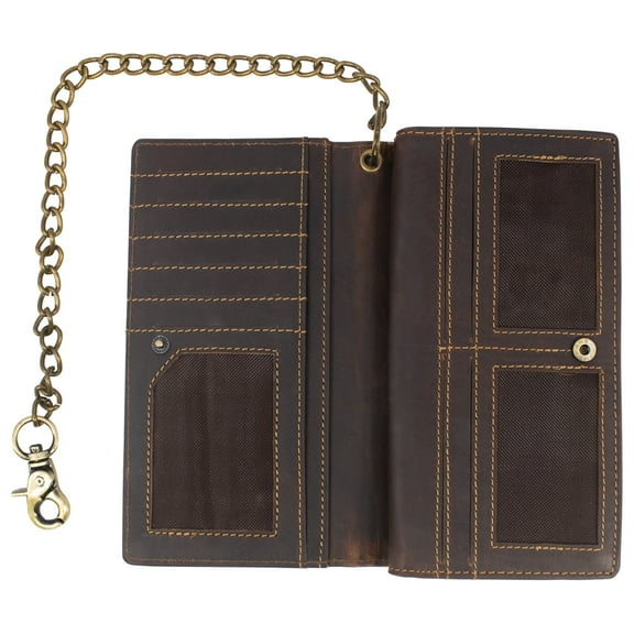 Vintage Leather RFID Blocking Men's Biker, Trucker Chain Bifold Wallet