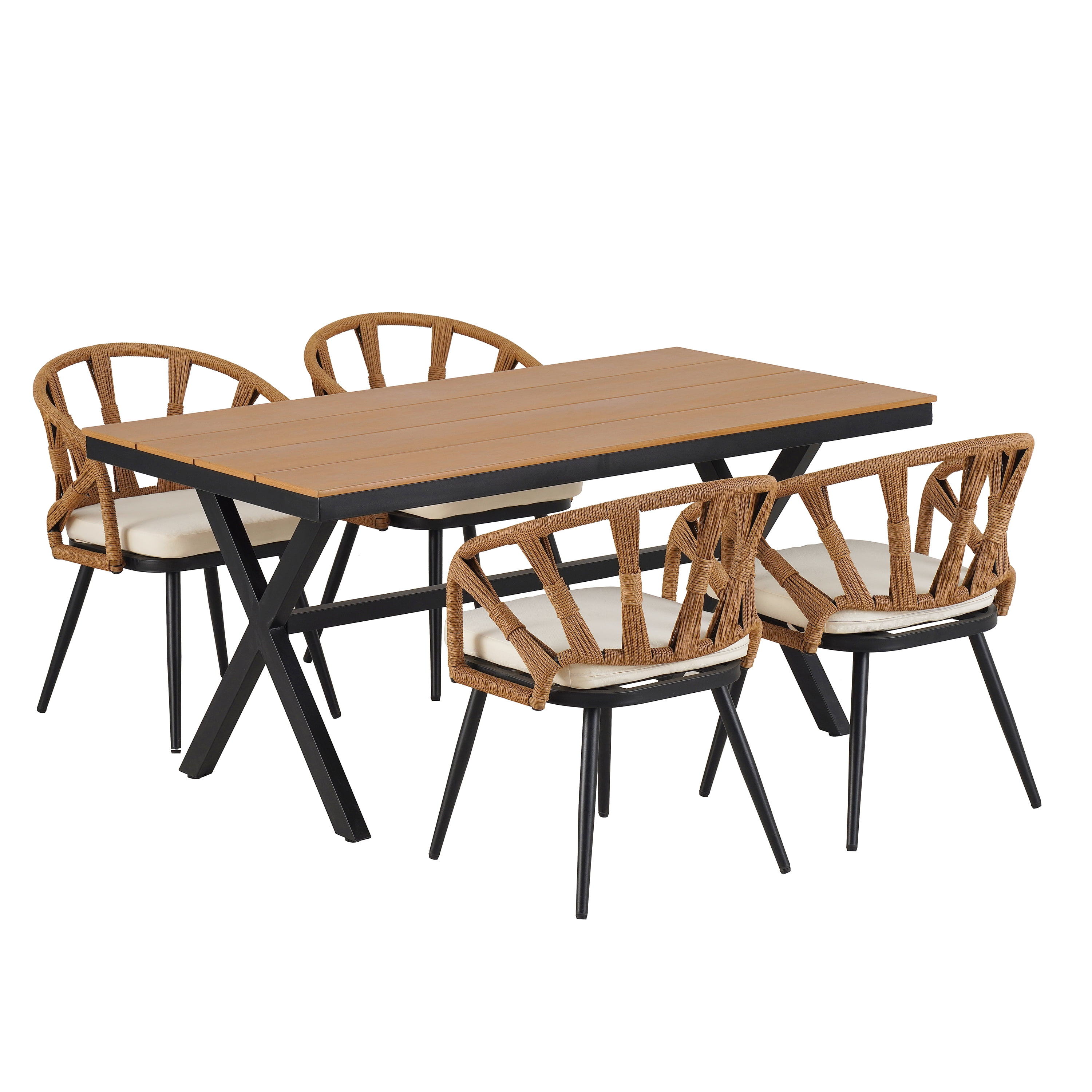 Harper & Bright Designs Outdoor Patio Dining Table Set with Plastic Wood Table, All-Weather Outdoor Furniture Dining Set with PE Rattan Chairs for 4, Dark yellow