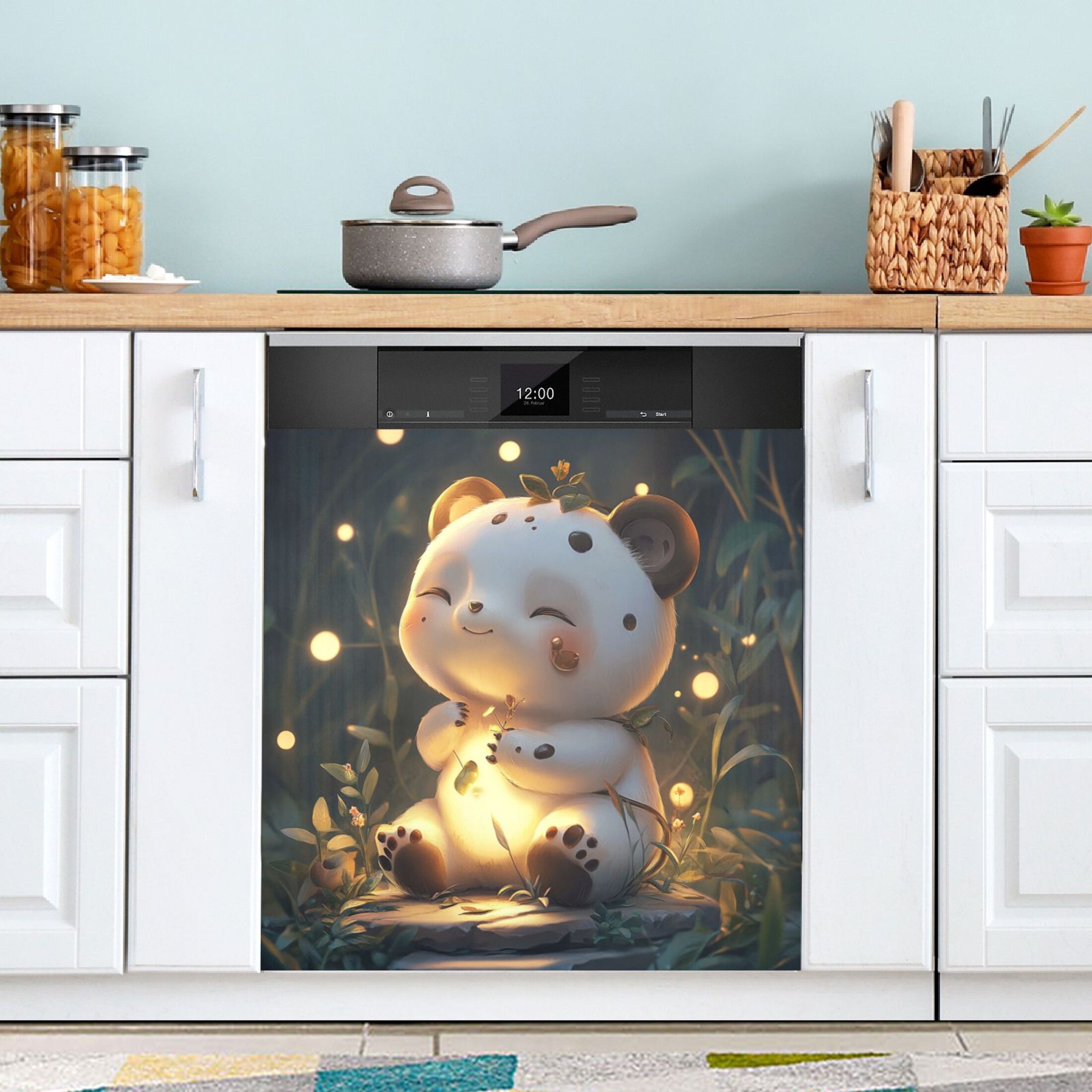 Dishwasher Magnetic Sticker 23x26 Inch Refrigerator Magnetic Sticker Washing Machine Magnetic Sticker Kitchen Panel Magnetic Sticker Home Decor Grey Cartoon Bear