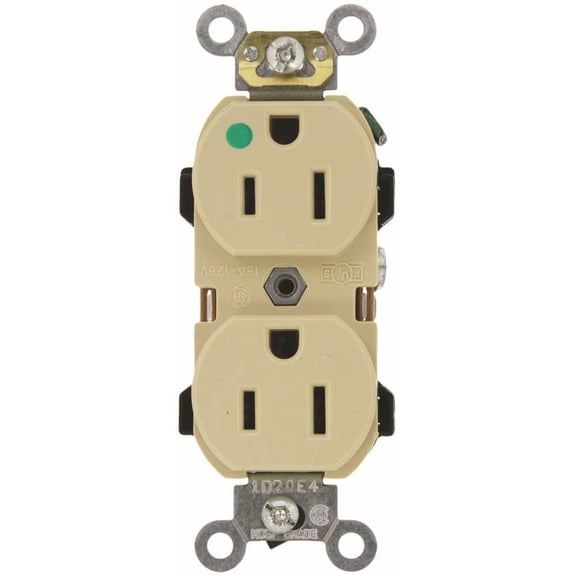 Leviton 8200-HI 15 Amp 125-Volt 2-Pole Hospital Grade Duplex Outlet Straight Blade, Ivory